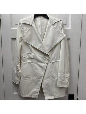 LILIBLEU White Trench Coat Jacket Women Small Petite Double Breasted